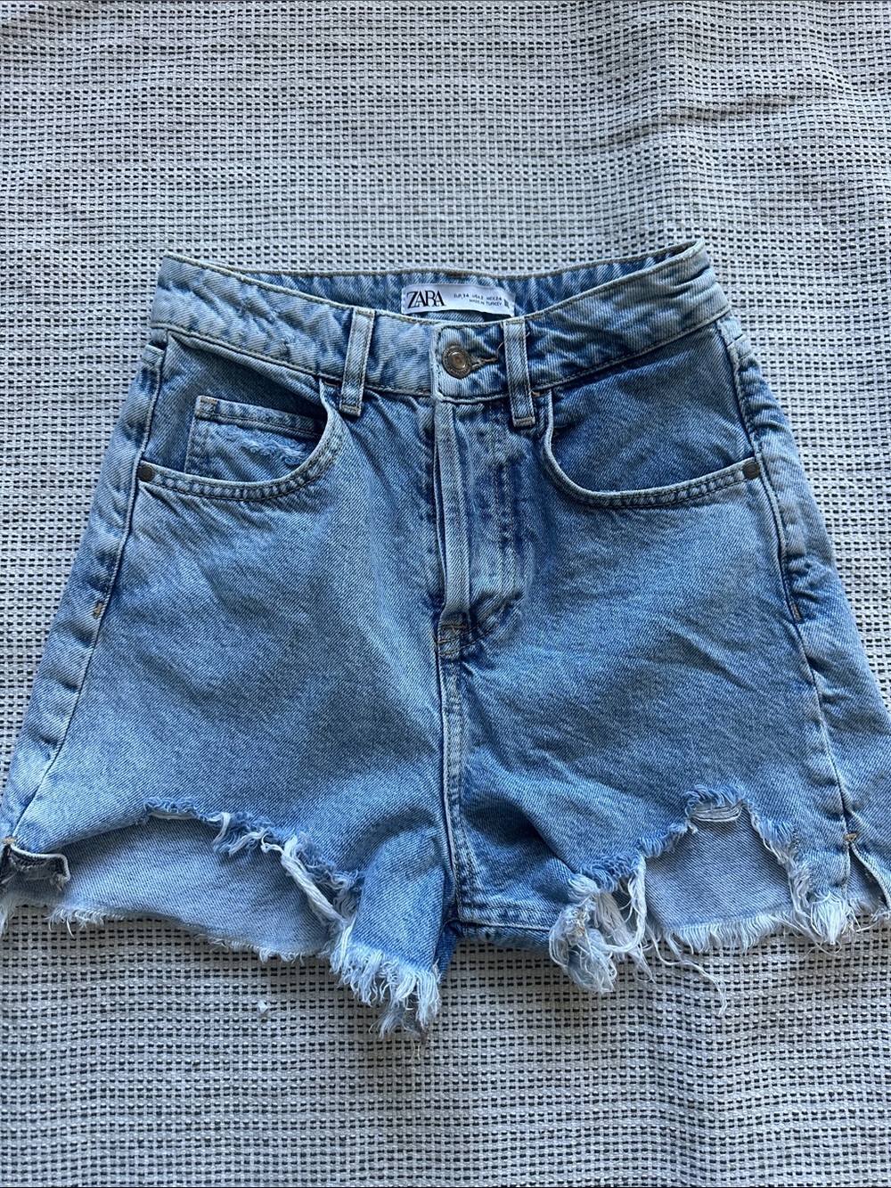 ZARA Faded Light Blue Distressed Denim Shorts